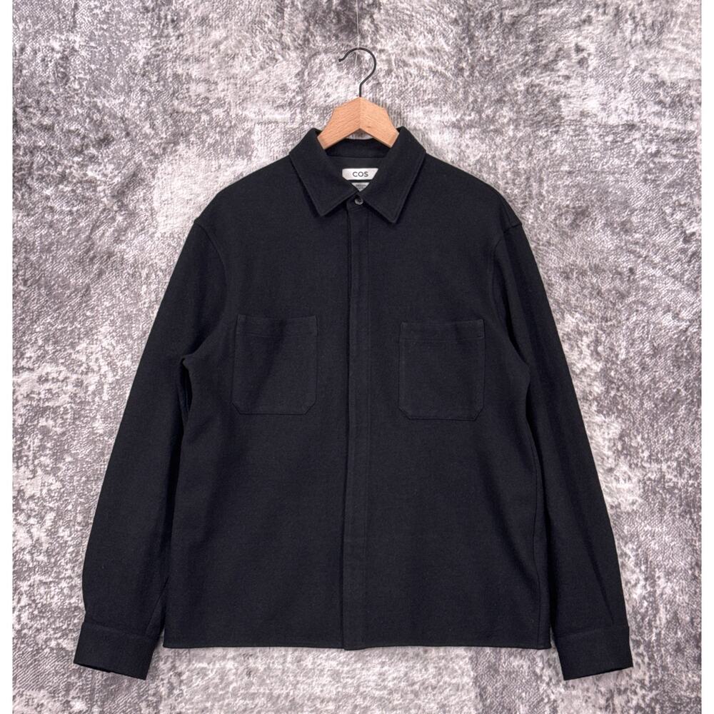 COS Jacket Small Mens Wool Blend Black Relaxed Fit Heavy Shirt Shacket